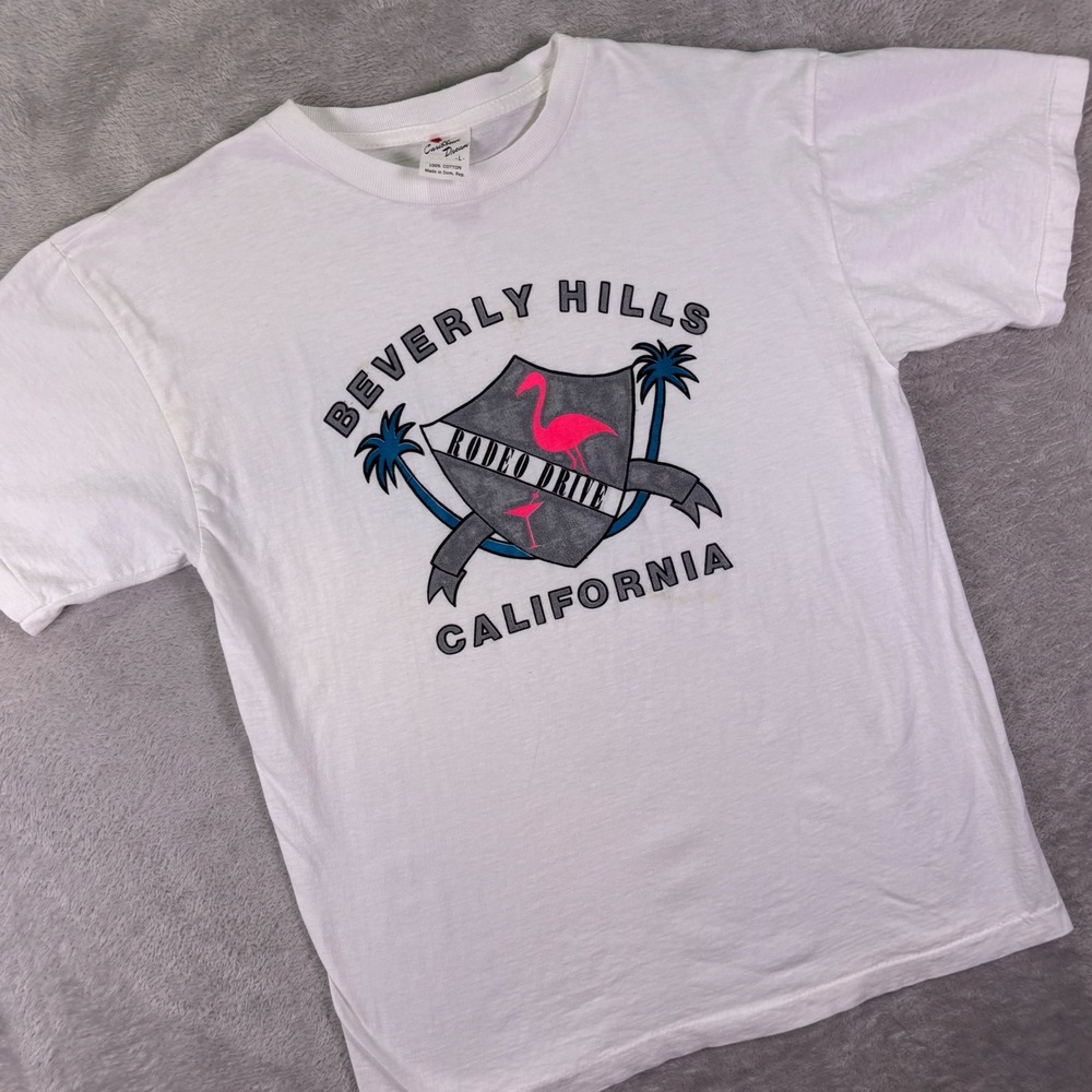 Vintage‎ Caribbean Dream Men's Graphic T-Shirt L White Beverly Hills Rodeo Drive